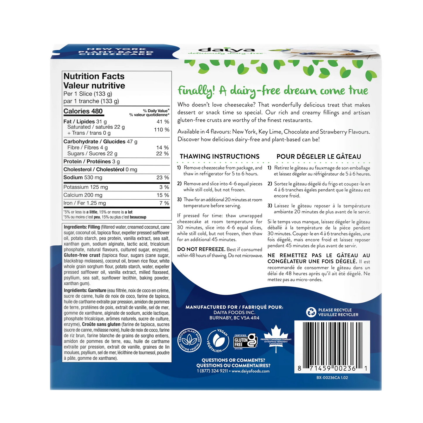 Cheezecake, New York (GF) (V) *FROZEN*