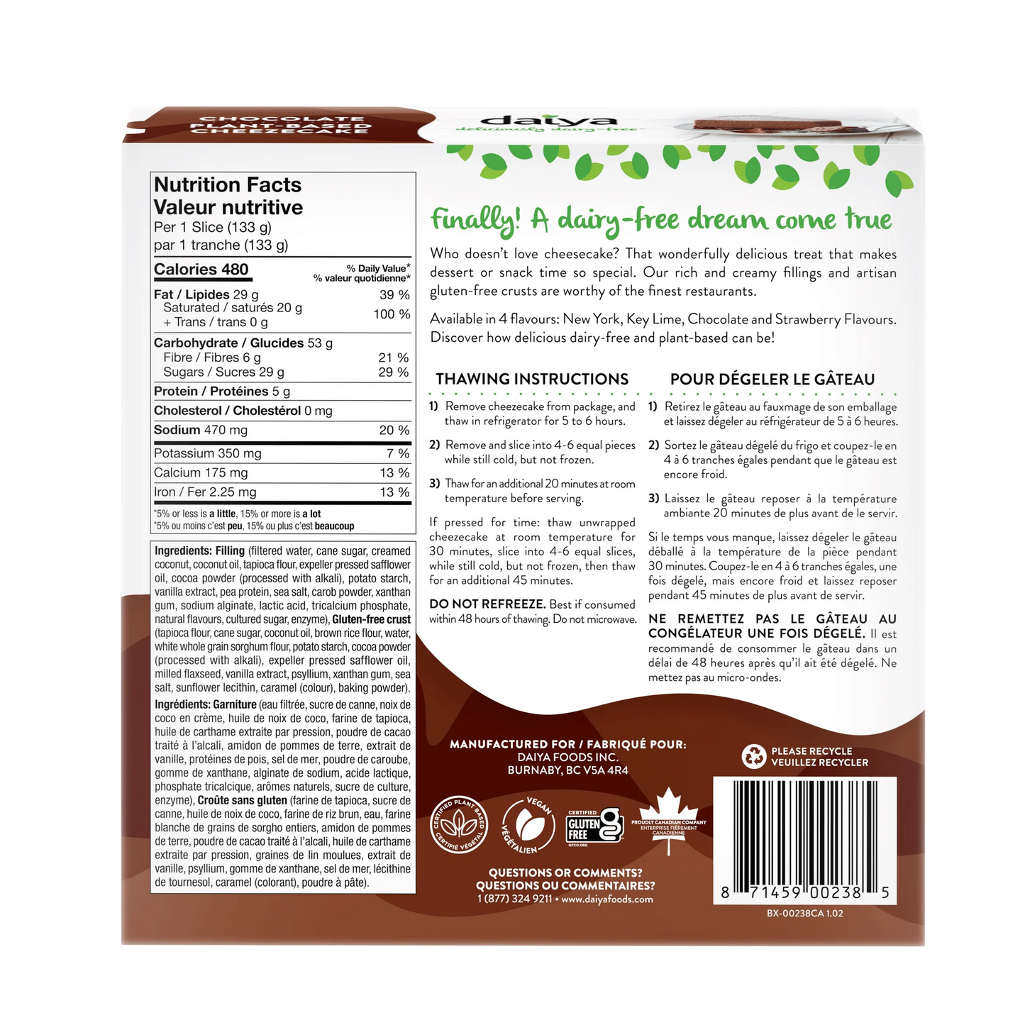 Cheezecake, Chocolate (GF) (V) *FROZEN*