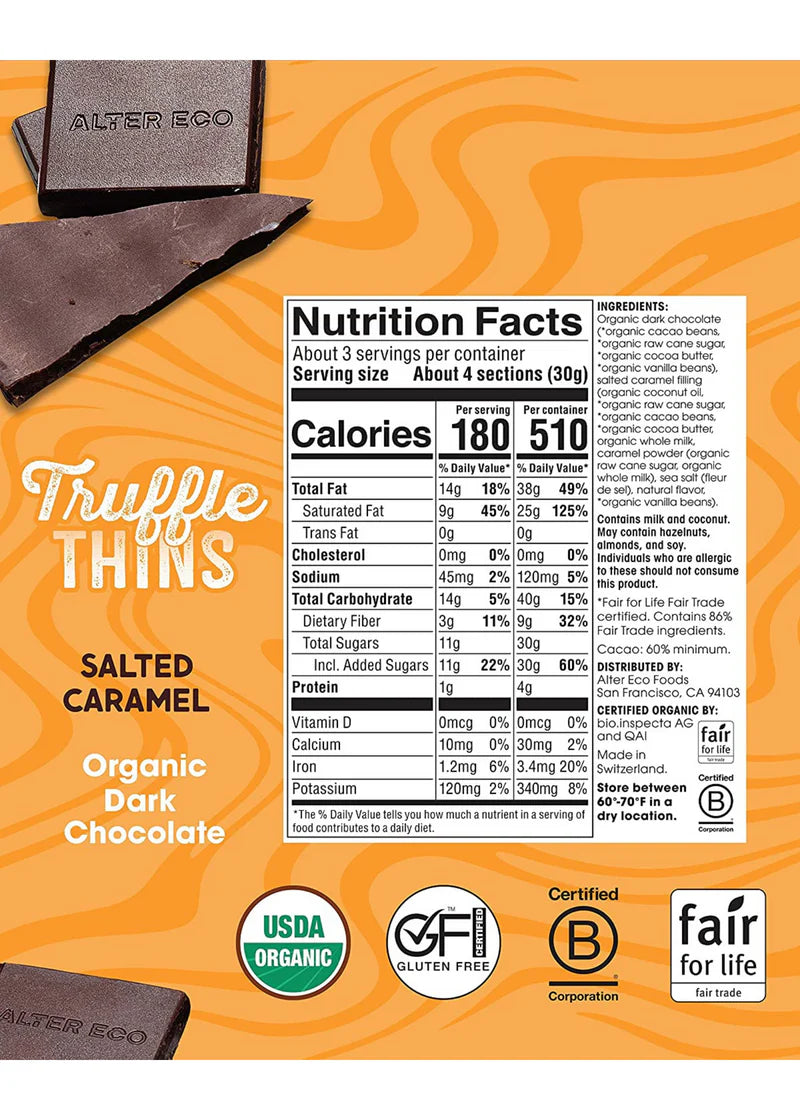 Alter Eco Truffle Thins Salted Caramel Dark Chocolate Organic FT