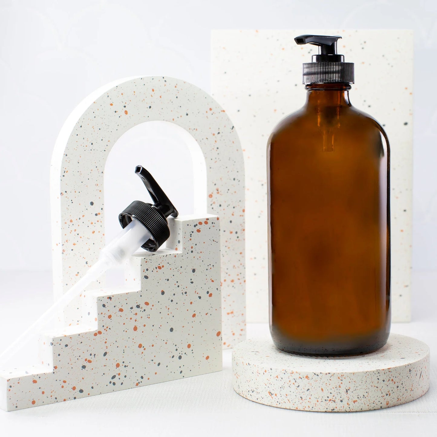 Amber Glass Bottle with Saddle Pump 473ml