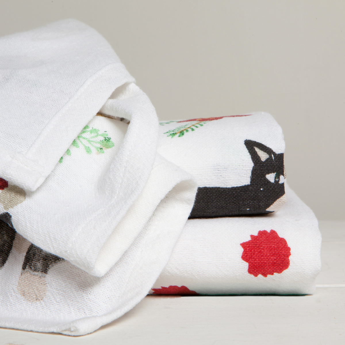 Dishtowel Set Floursack Meowy Christmas, 3-pk
