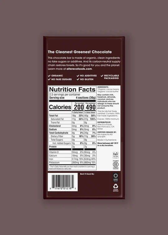 Alter Eco Total Blackout 100% Dark Chocolate Organic FT
