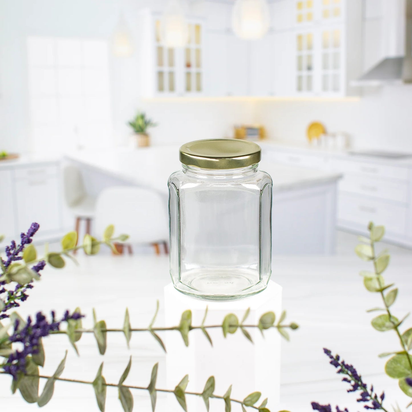 Clear Glass Jar Oval Hex 375ml