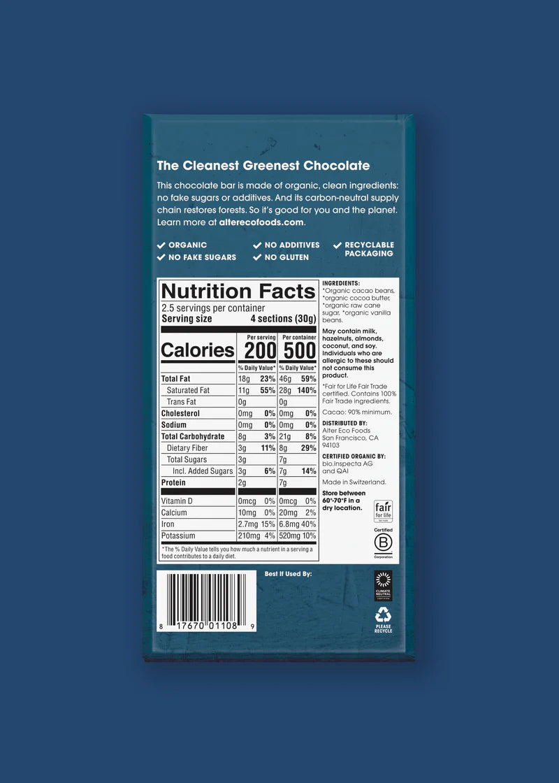 Alter Eco Super Blackout 90% Dark Chocolate Organic FT