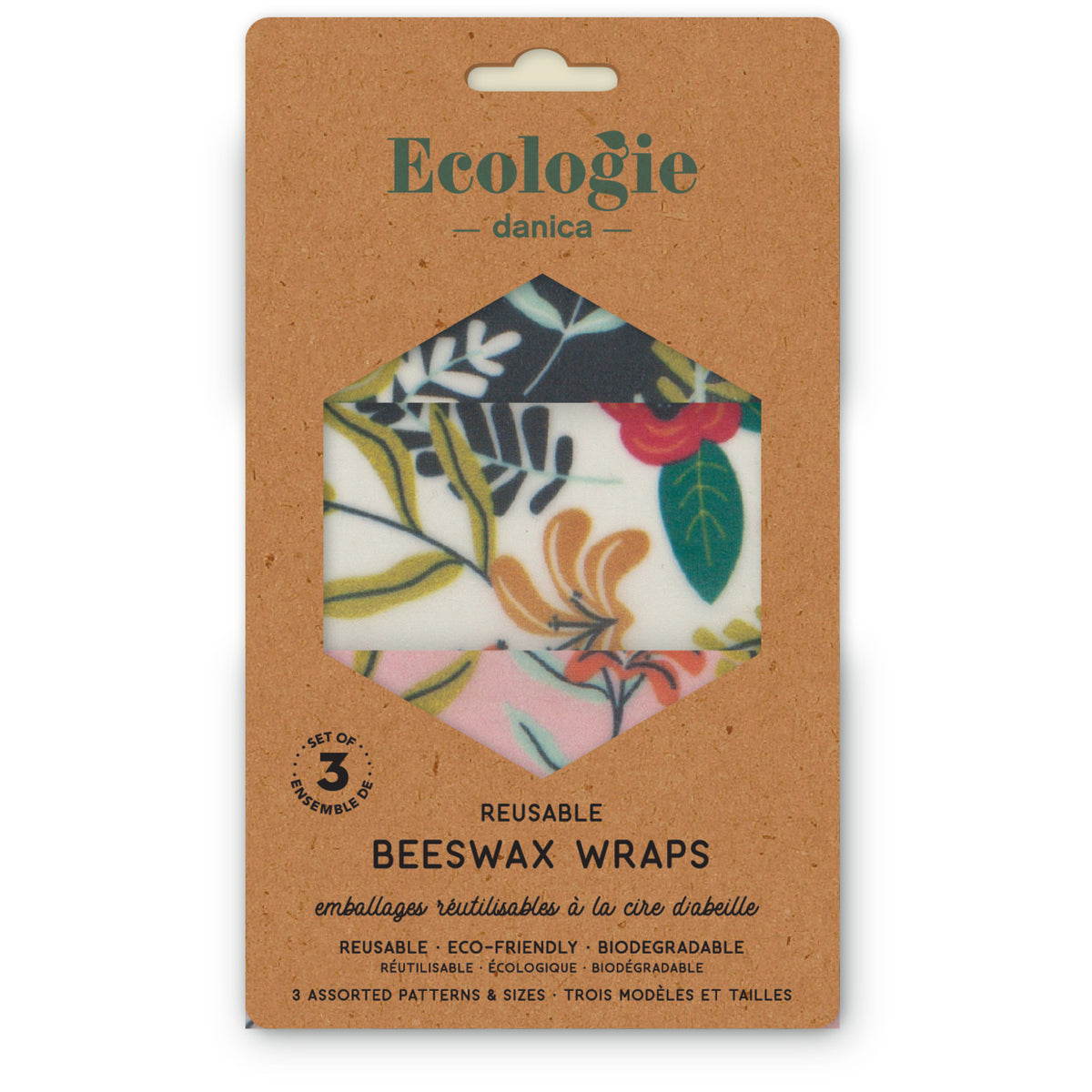 Beeswax Food Wrap, Set of 3, Floral