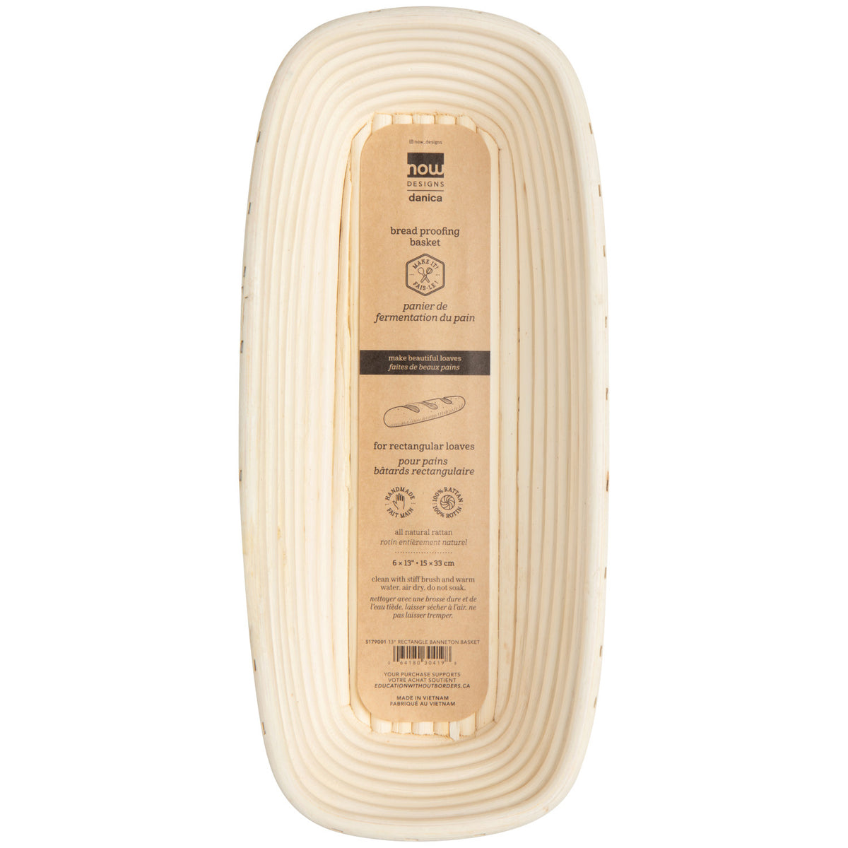 Banneton Bread Proofing Basket, Rectangle 13"