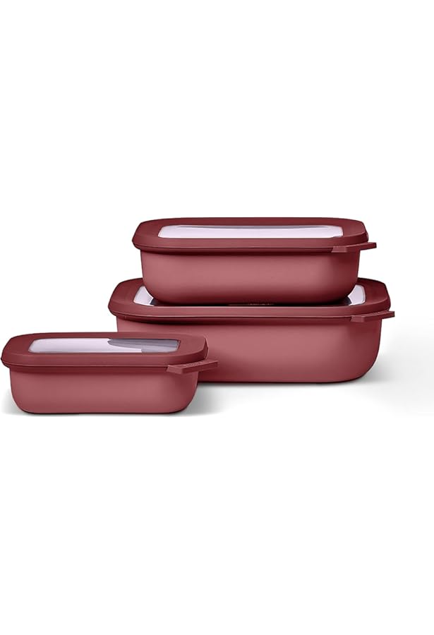 Mepal Cirqula Multi-Bowl Rectangle Shallow, Vivid Mauve, Set of 3