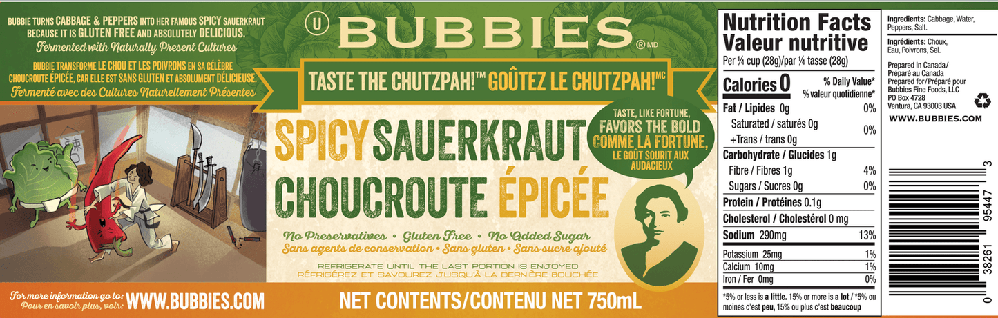 Bubbies Sauerkraut, Spicy *REFRIGERATED*