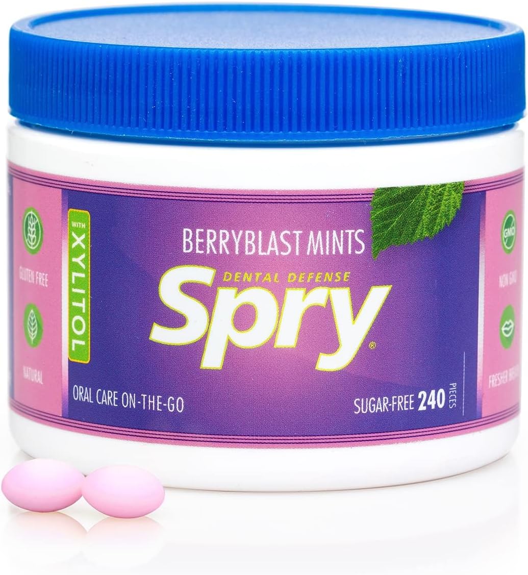 Spry Xylitol Berry Blast Mints Sugar Free Candy - Promote Oral Health, Increase Saliva Production, Stop Bad Breath, Non-GMO, Gluten-Free, 240 Count (Pack Of 1
