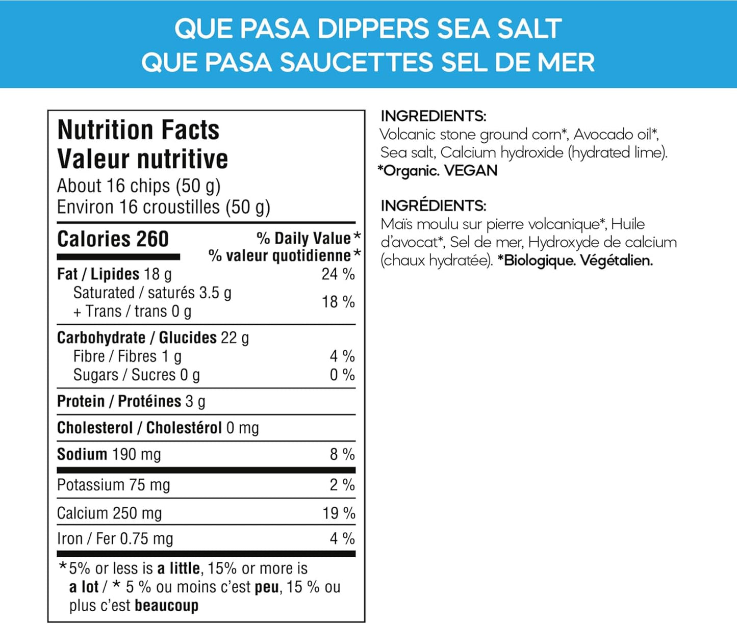 Que Pasa Dippers Sea Salt, Avocado Oil, Organic