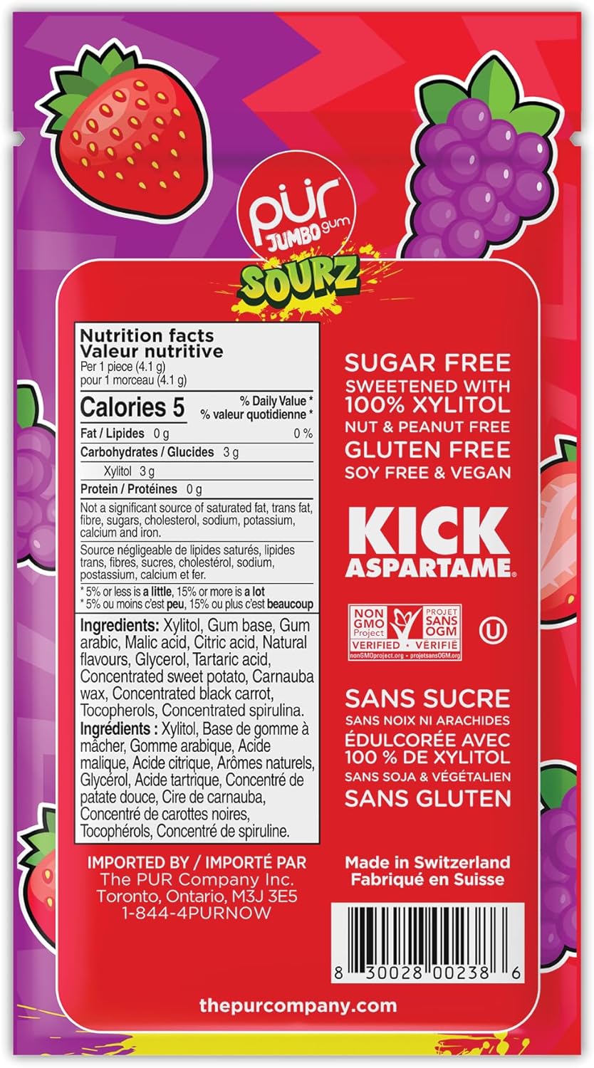 PUR Jumbo SOURZ Gum, Strawberry & Grape