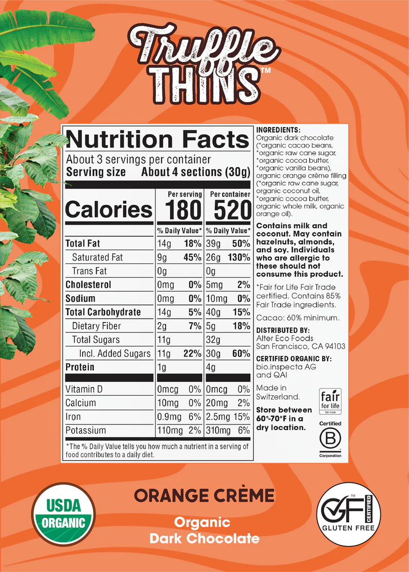 Alter Eco Truffle Thins Orange Creme Dark Chocolate Organic FT