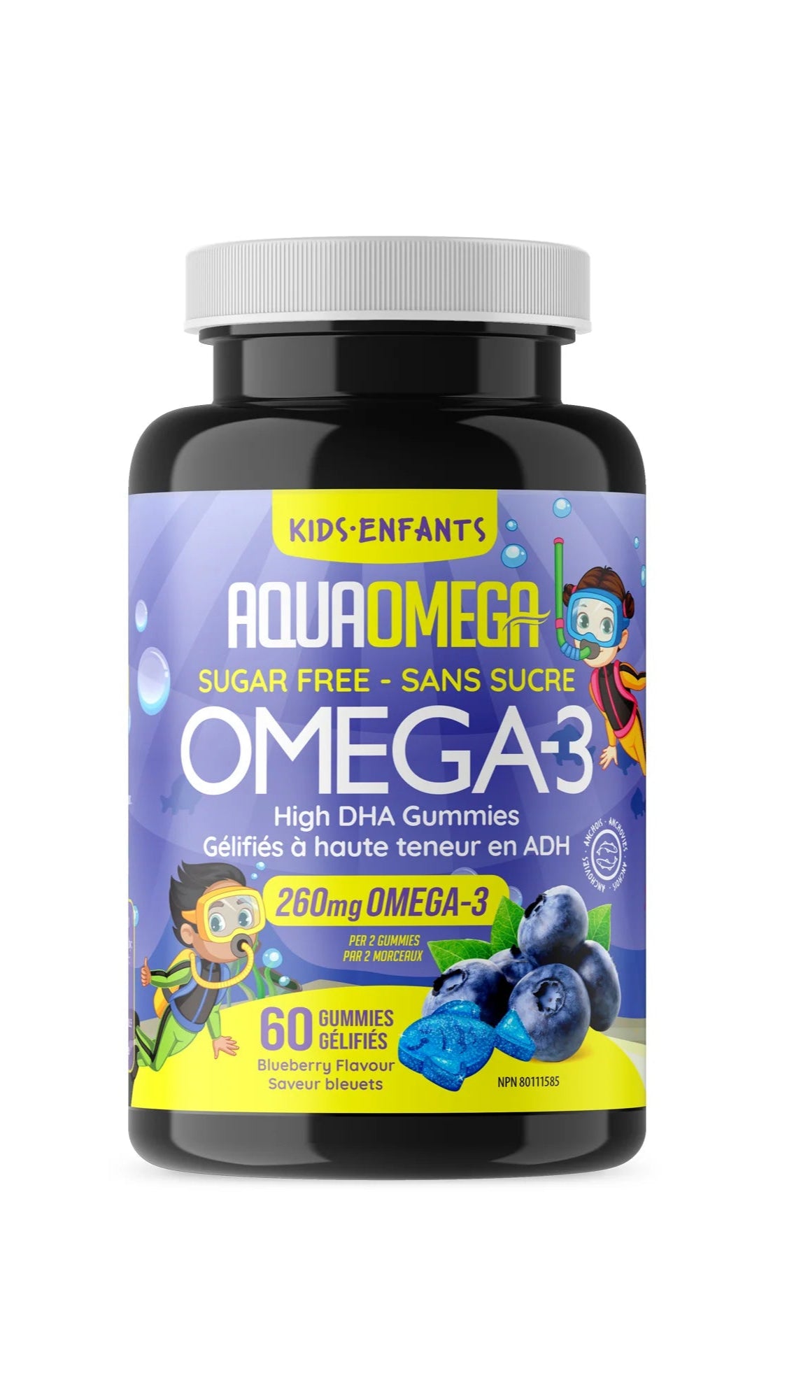 AquaOmega Kids DHA Omega-3 Gummies, Blueberry