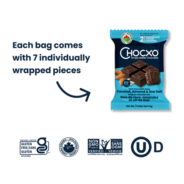 Chocxo Dark Chocolate Coconut, Almond & Sea Salt Snaps (Org)