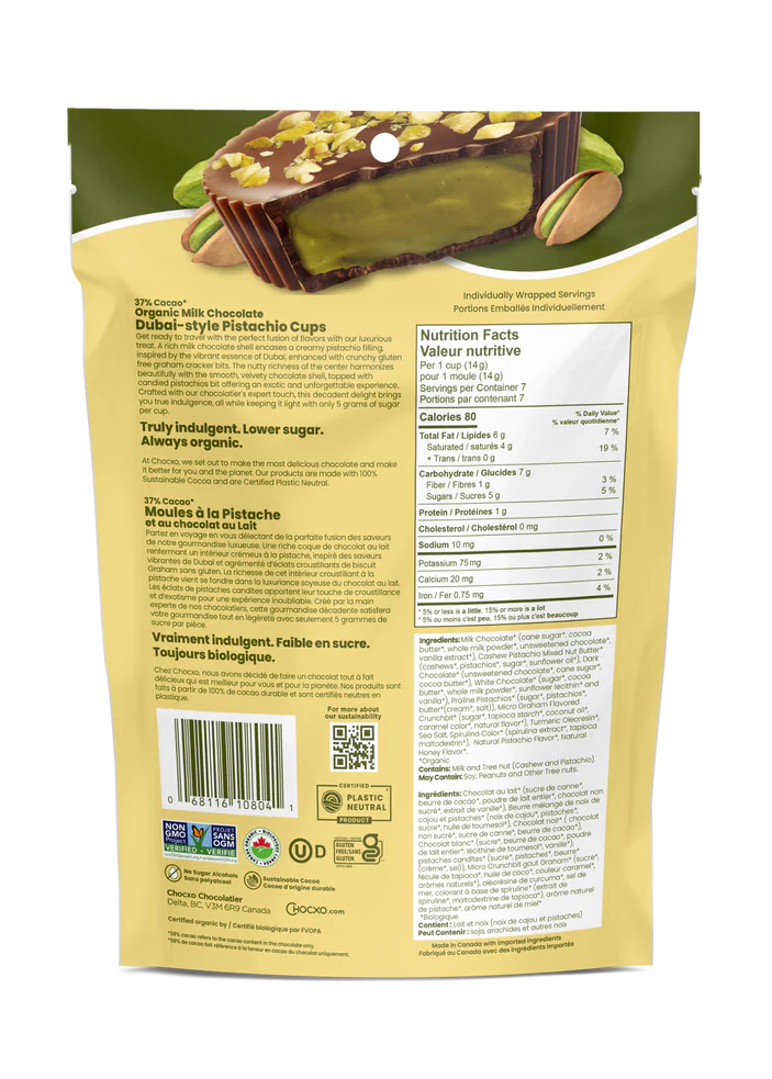 Chocxo Milk Chocolate Dubai Style Pistachio Cups (Org) - LE