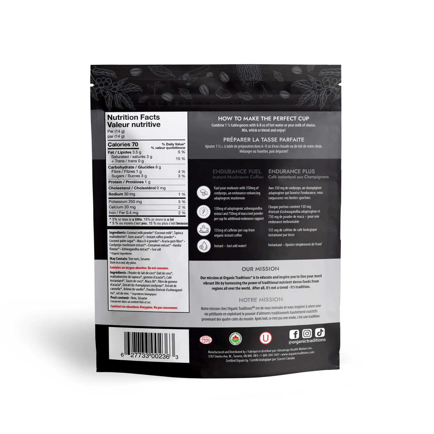 Endurance Fuel Instant Mushroom Coffee, Organic