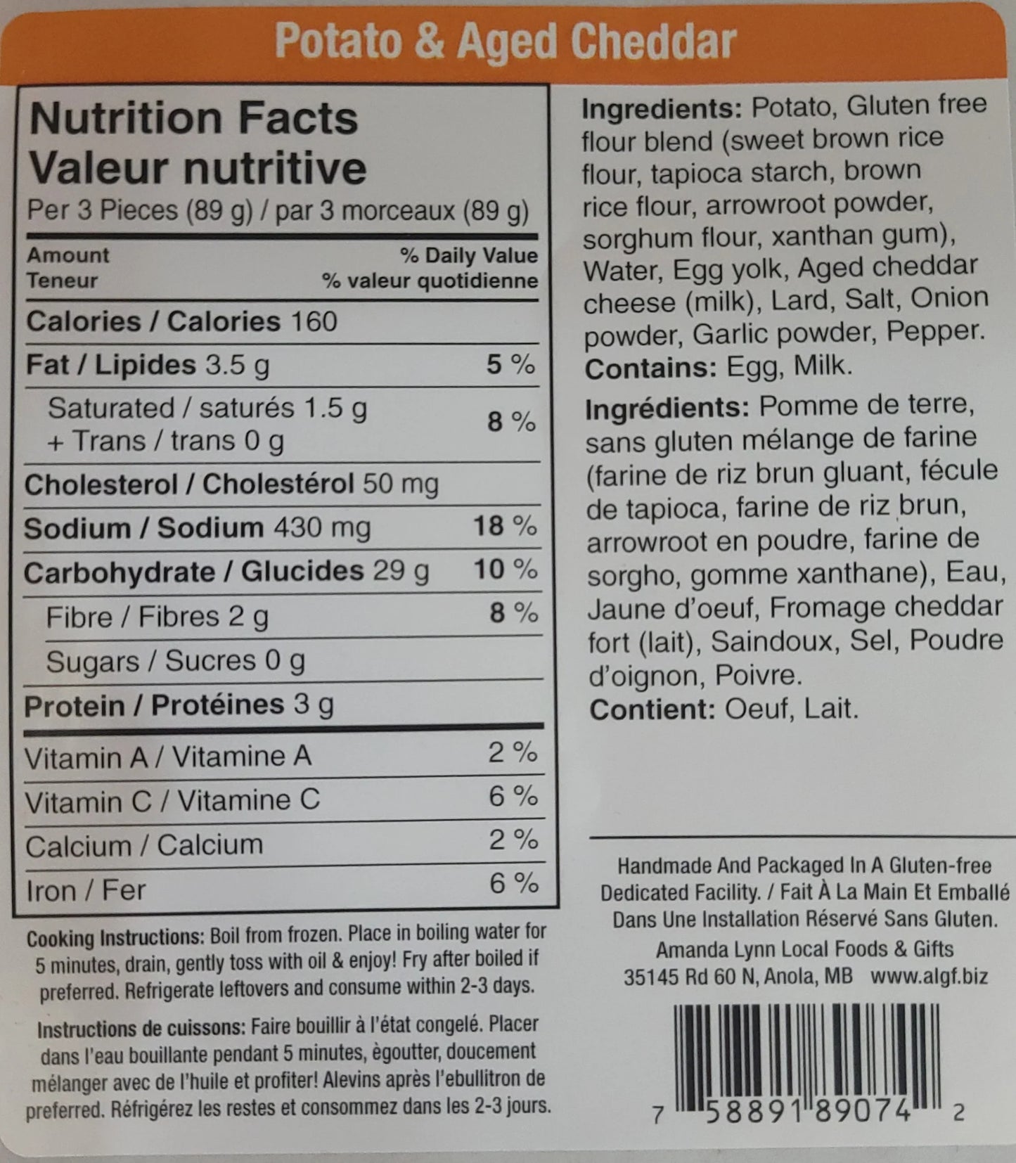 Gluten Free Perogies, Potato & Cheddar Cheese *FROZEN*