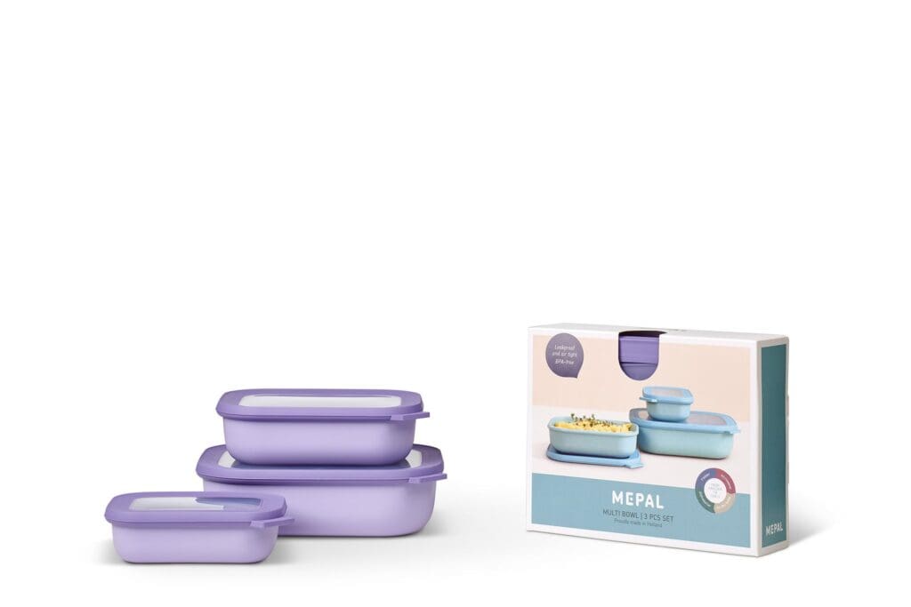 Mepal Cirqula Multi-Bowl Rectangle Shallow, Nordic Lilac, Set of 3