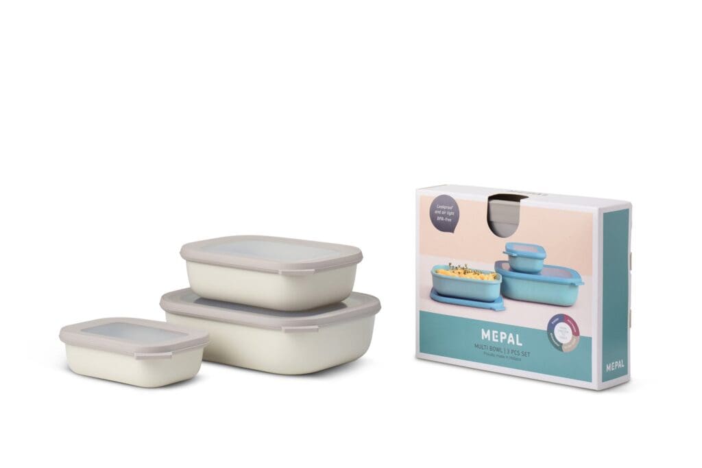 Mepal Cirqula Multi-Bowl Rectangle Shallow, Nordic White, Set of 3