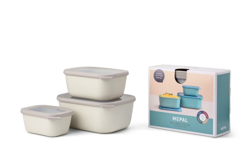 Mepal Cirqula Multi-Bowl Rectangle Deep, Nordic White, Set of 3