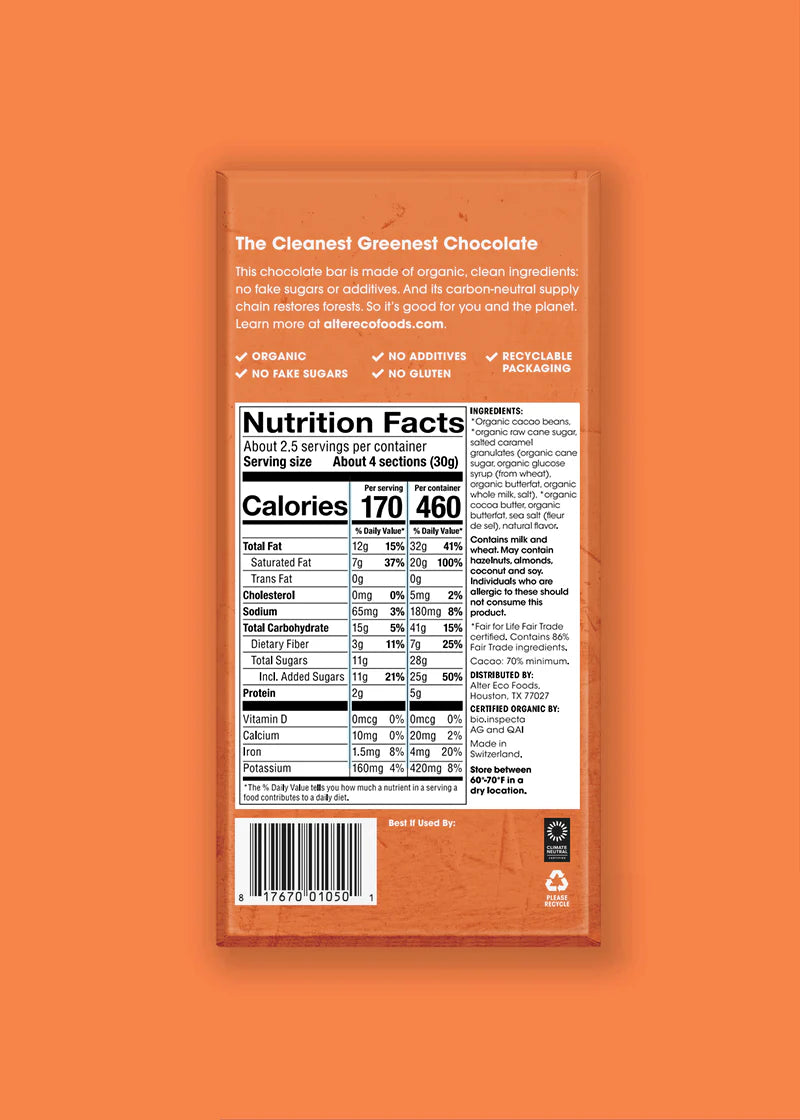 Alter Eco Burnt Caramel 70% Dark Chocolate Organic FT