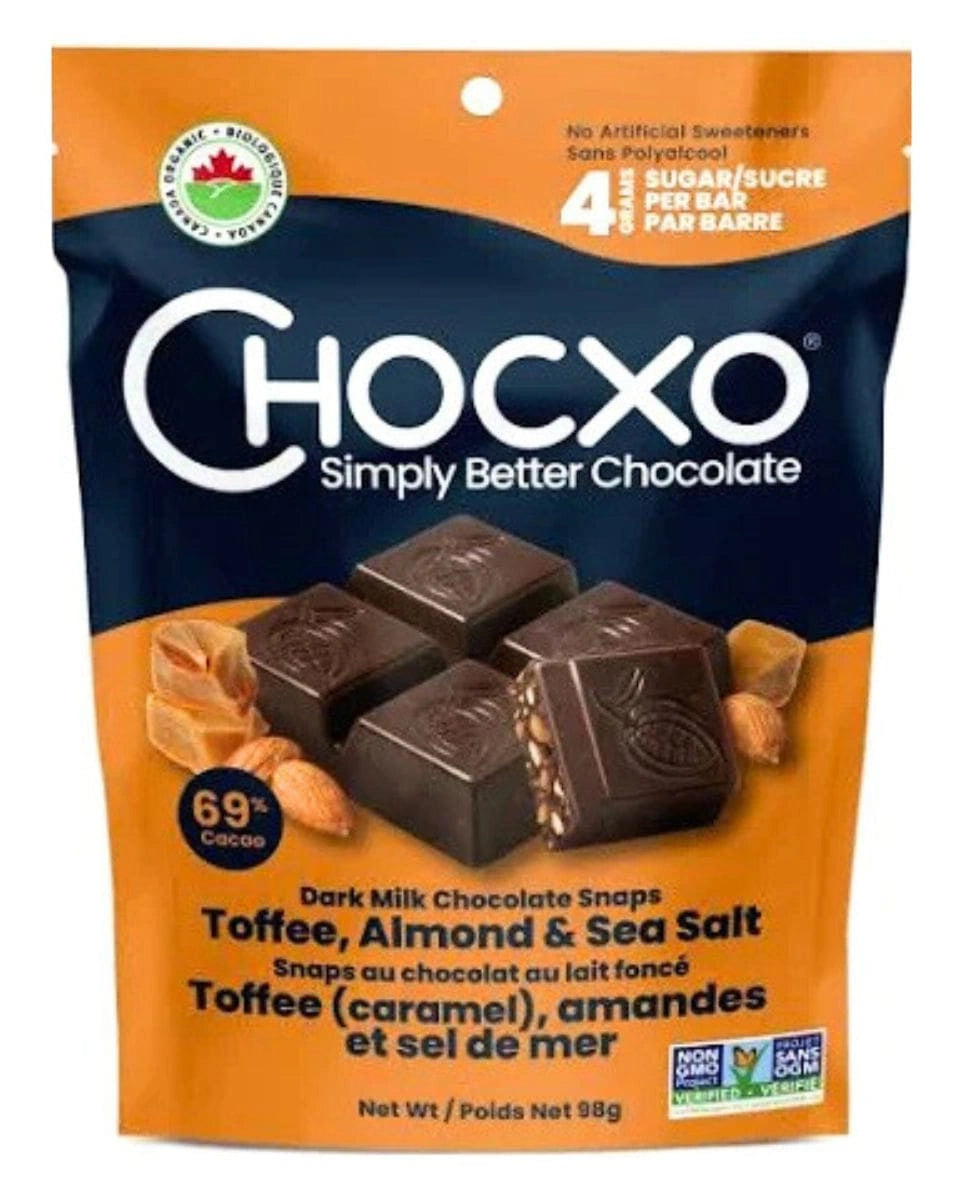 Chocxo Dark Milk Chocolate Toffee, Almond & Sea Salt Snaps (Org)