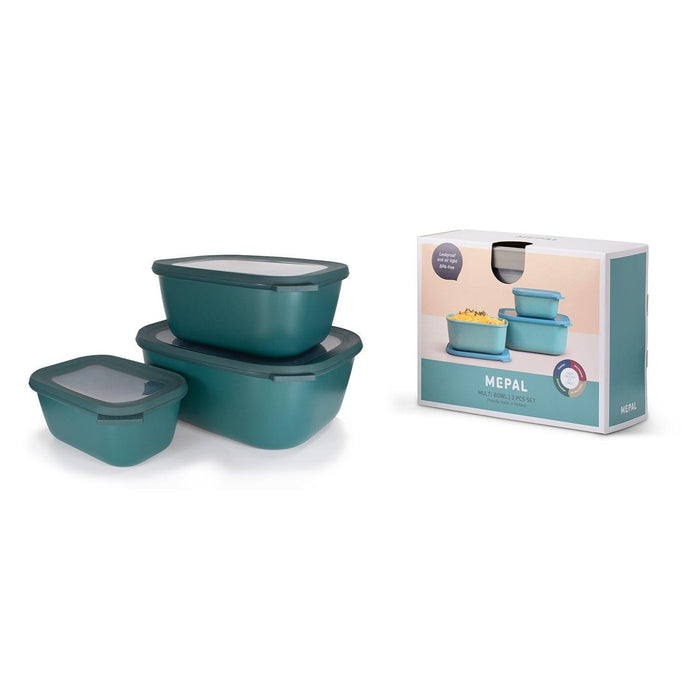 Mepal Cirqula Multi-Bowl Rectangle Deep, Nordic Pine, Set of 3
