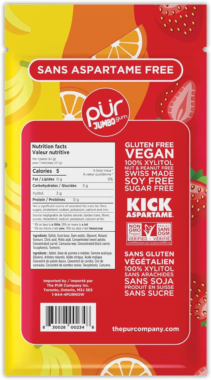 PUR Jumbo Gum Strawberry, Orange, Banana