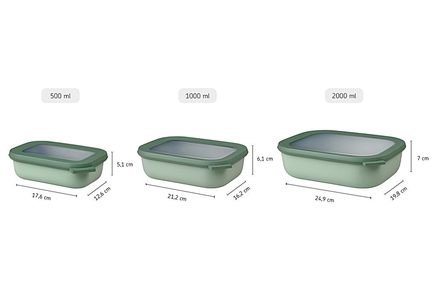 Mepal Cirqula Multi-Bowl Rectangle Shallow, Nordic Jade, Set of 3
