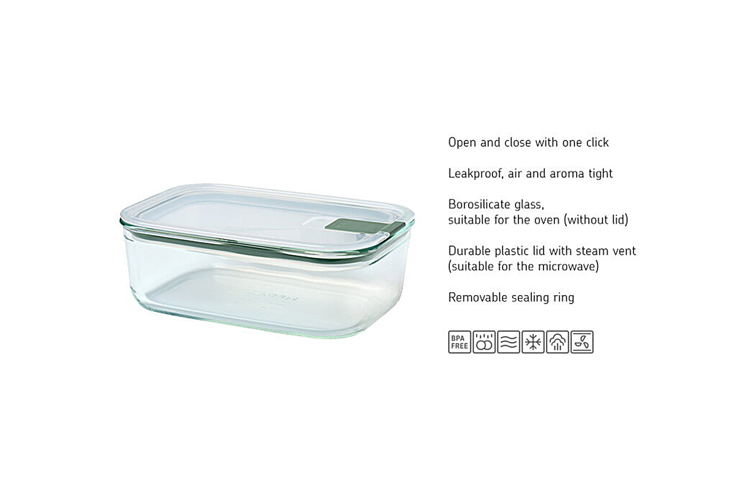 Mepal EasyClip Glass Food Box 1.0L Nordic Sage