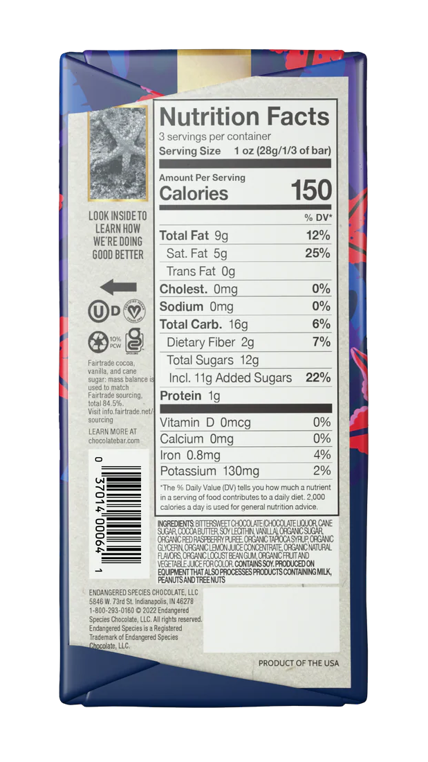 Endangered Species Raspberry Filling Dark Chocolate Bar (FT)