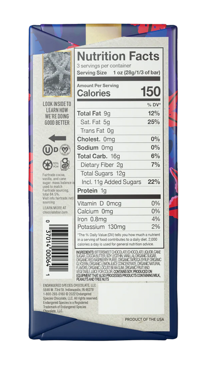Endangered Species Raspberry Filling Dark Chocolate Bar (FT)
