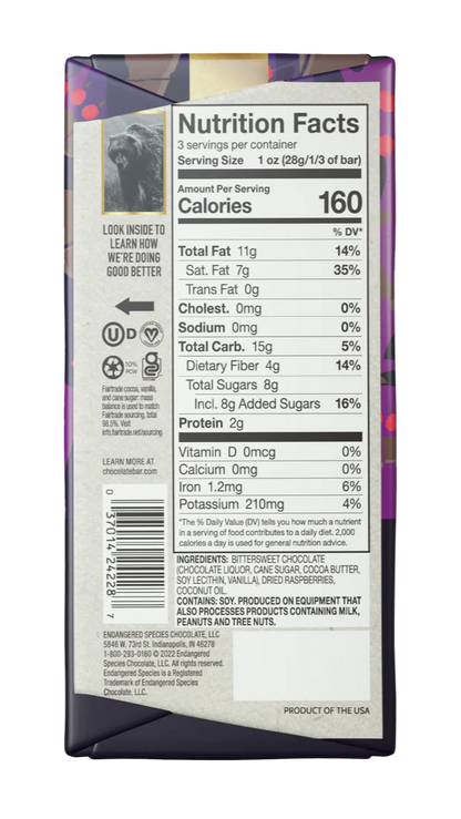 Endangered Species Raspberries Dark Chocolate Bar (FT)