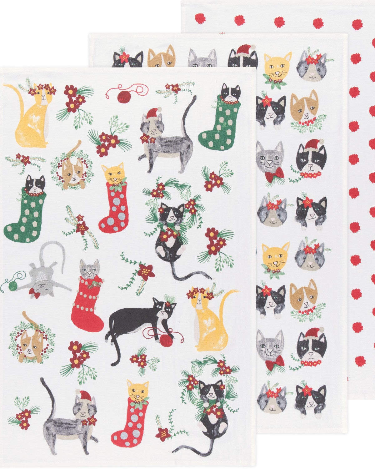 Dishtowel Set Floursack Meowy Christmas, 3-pk