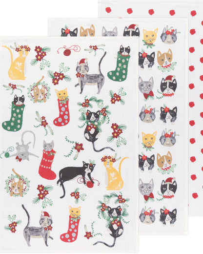 Dishtowel Set Floursack Meowy Christmas, 3-pk