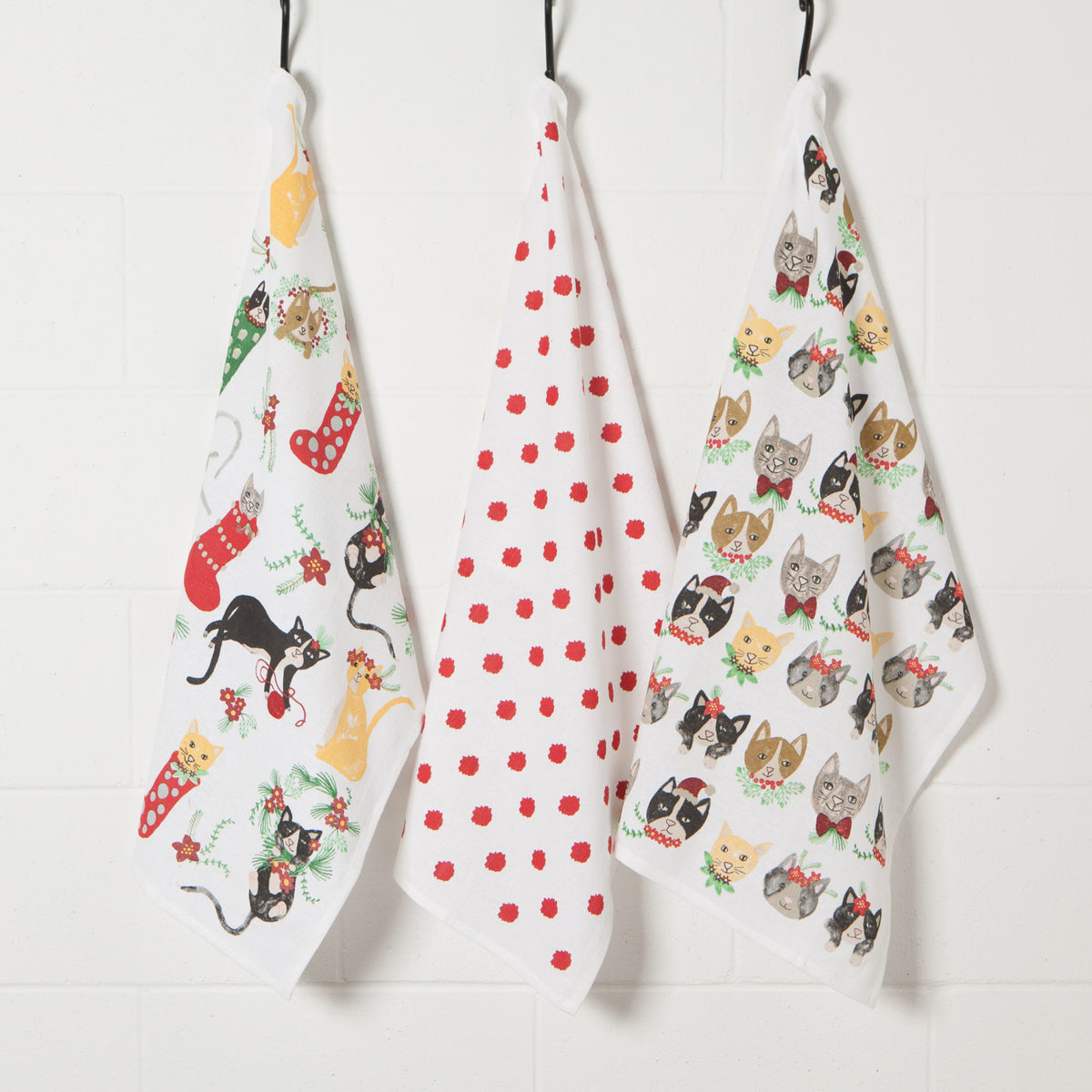 Dishtowel Set Floursack Meowy Christmas, 3-pk