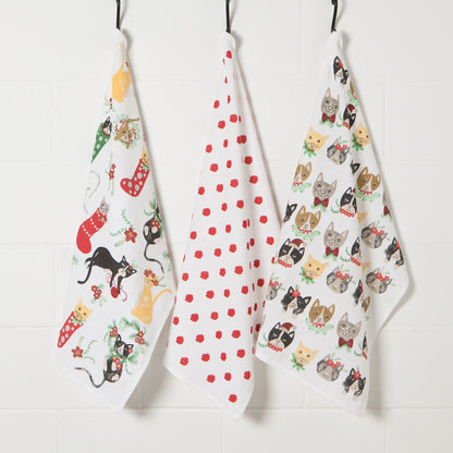 Dishtowel Set Floursack Meowy Christmas, 3-pk