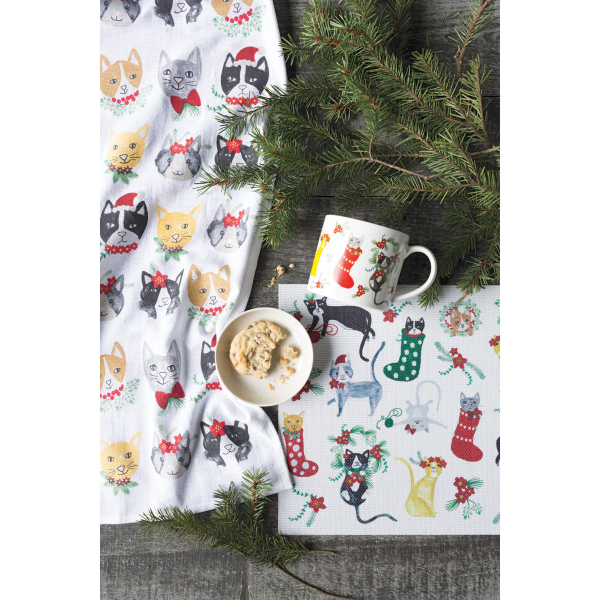 Dishtowel Set Floursack Meowy Christmas, 3-pk