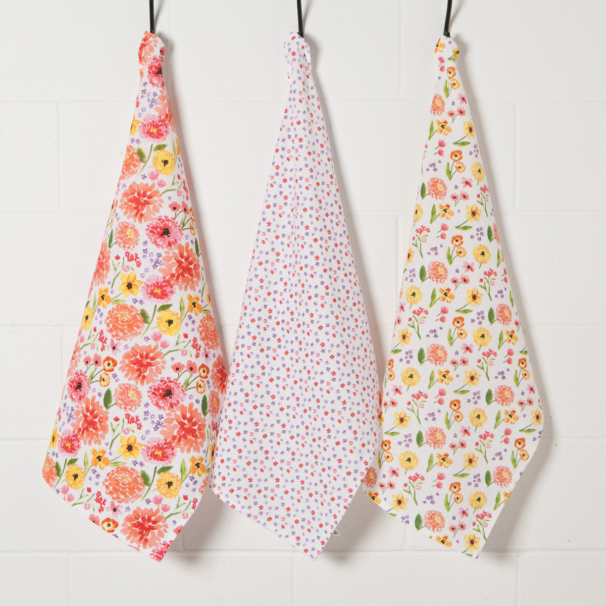Dishtowel Set Floursack Cottage Floral, 3-pk