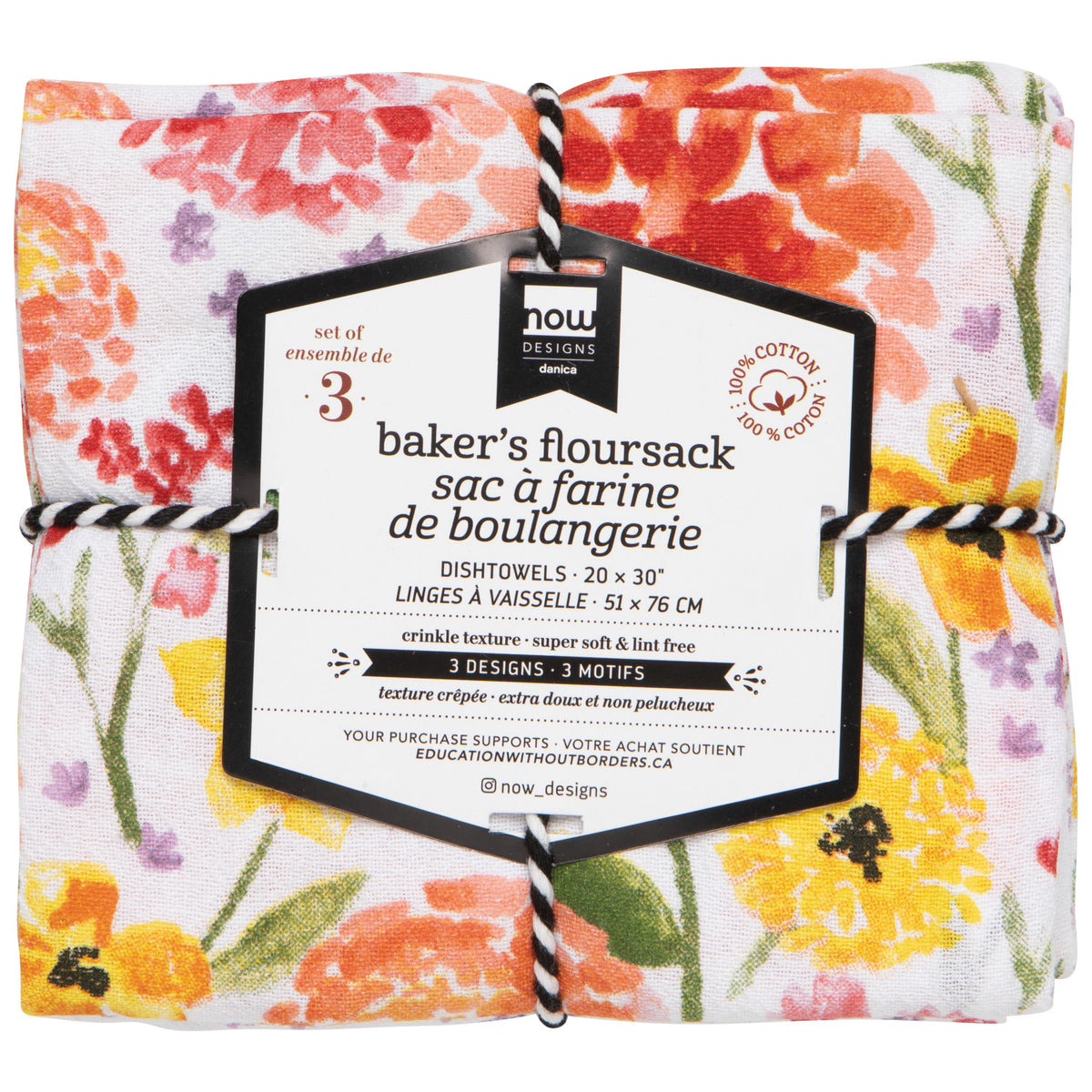 Dishtowel Set Floursack Cottage Floral, 3-pk