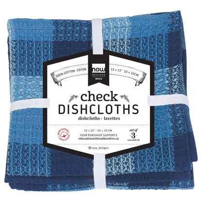 Dishcloth Set Check It Indigo 3-pk