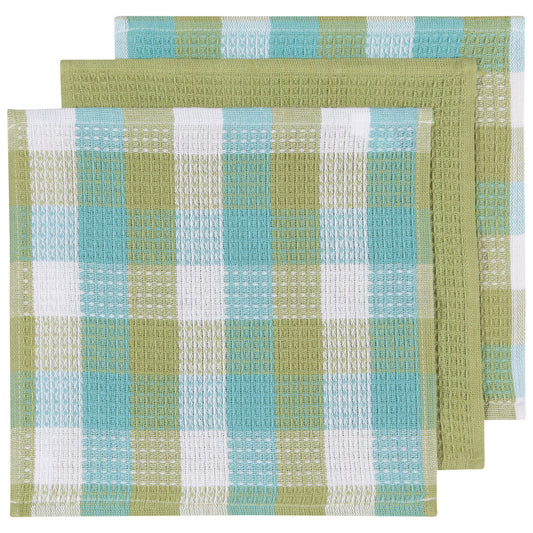 Dishcloth Check It Leaf Green 3-pk