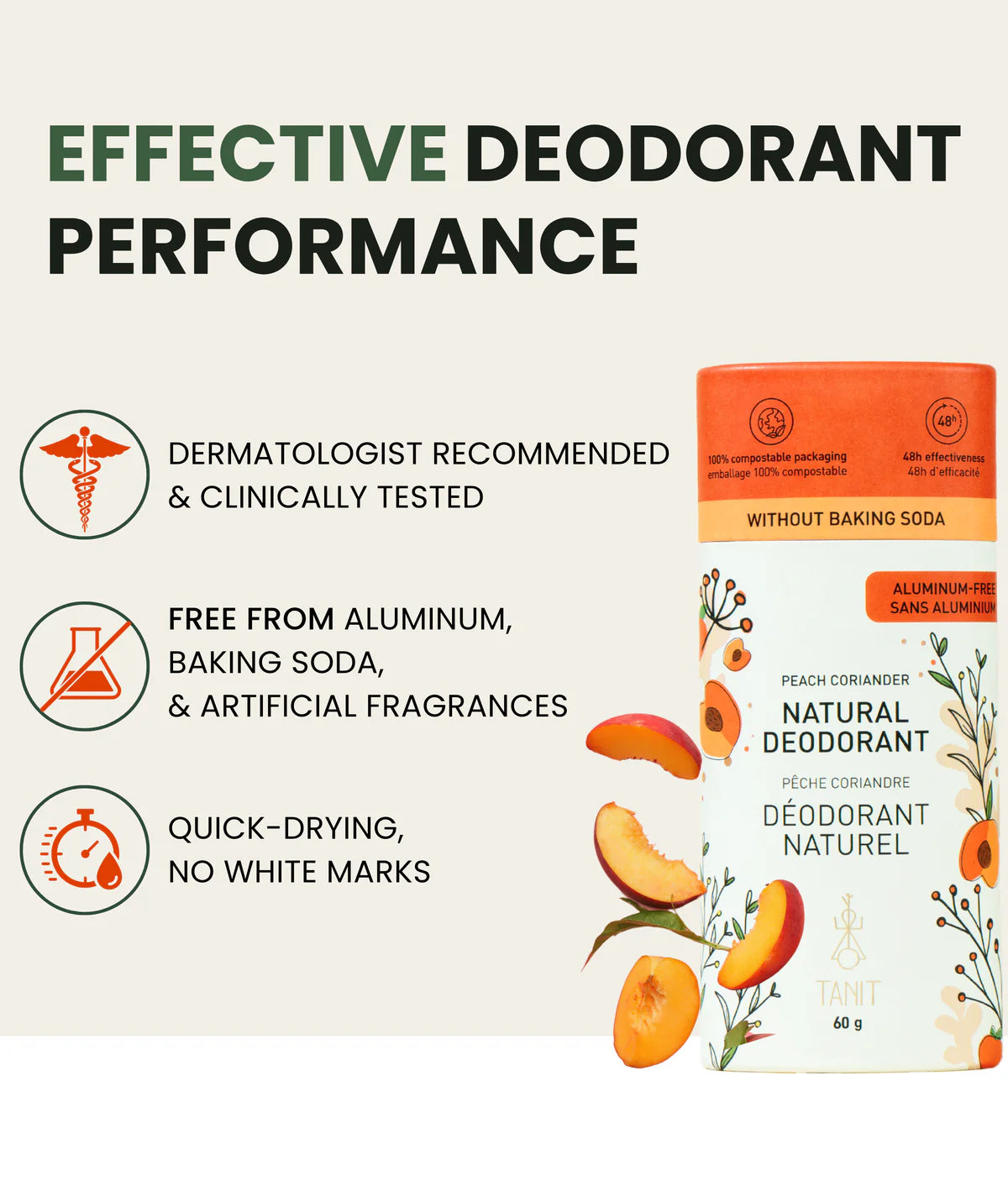 Tanit Natural Solid Deodorant, Peach Coriander