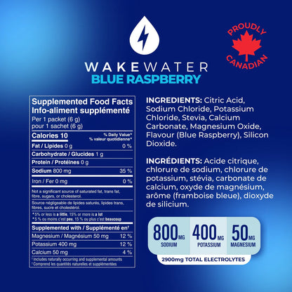 Wake Water Electrolyte Drink Mix, Blue Raspberry
