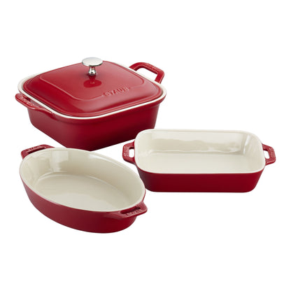 Staub Mixed Baking Dish Set, Cherry Red