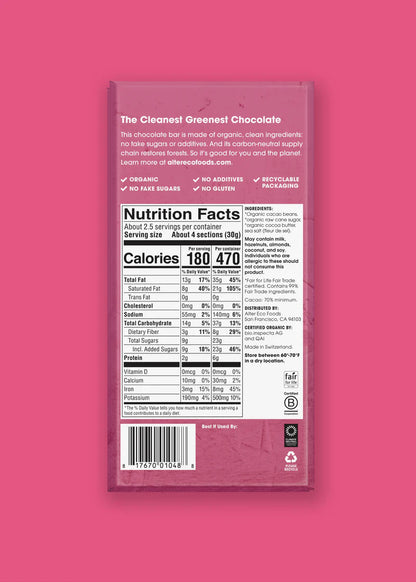 Alter Eco Sea Salt 70% Dark Chocolate Organic FT