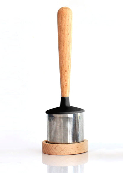 Tea Infuser, with Wood Handle & Stand