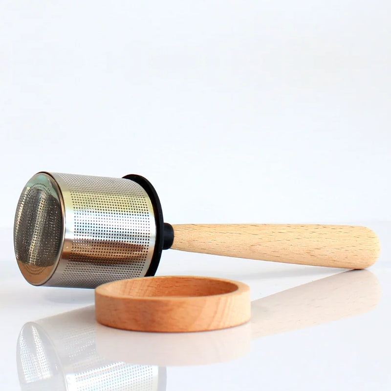 Tea Infuser, with Wood Handle & Stand