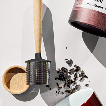 Tea Infuser, with Wood Handle & Stand