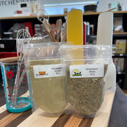 Packaged Rosemary in resealable bags in whole and ground. 45g